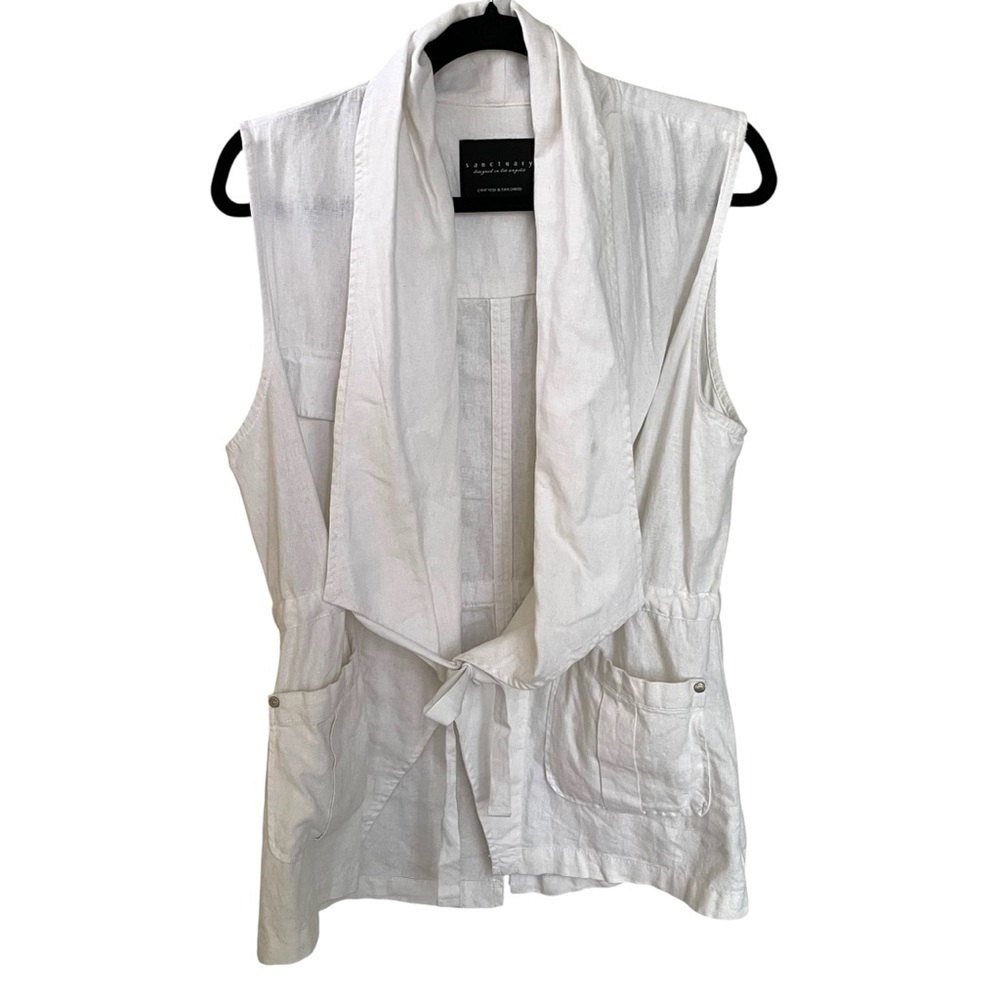 SANCTUARY White Linen Sleeveless Safari Vest L